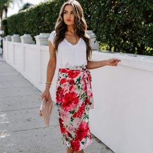 Vici Glasshouse floral satin wrap mini skirt NWT